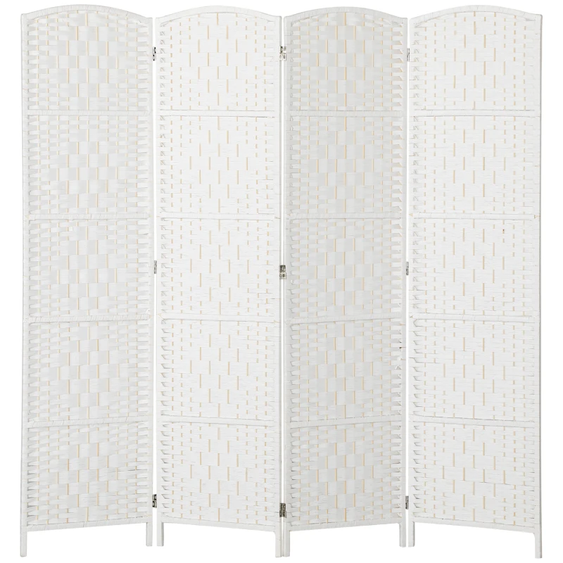 HOMCOM 6ft Folding Room Divider, 4 Panel Wall Partition with Wooden Frame for Bedroom, Home Office, White