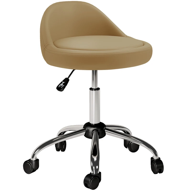 HOMCOM Salon Stool, Adjustable Rolling Stool, Light Brown