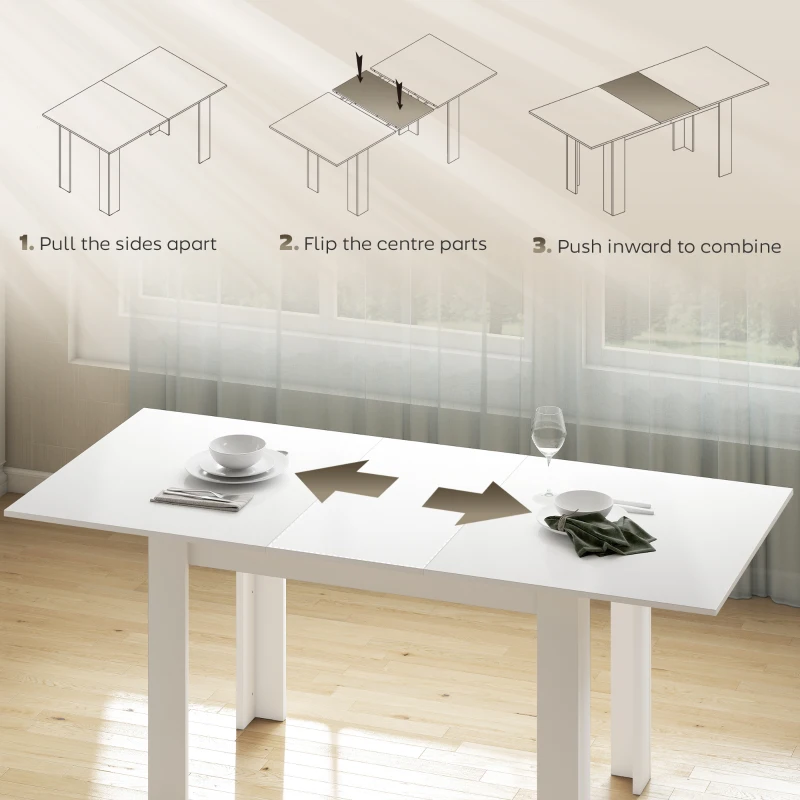 HOMCOM Modern Extendable Dining Table, 55.1 x 31.5 in, for 6-8 People, Expandable Dining Table for Kitchen, White