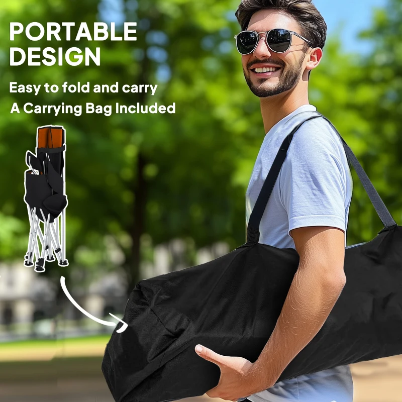 Outsunny Set of 2 Reclining Camping Chair with Foot Rest, Folding Camping Chair w/ Headrest, Cup Holder, Storage Bag, Orange