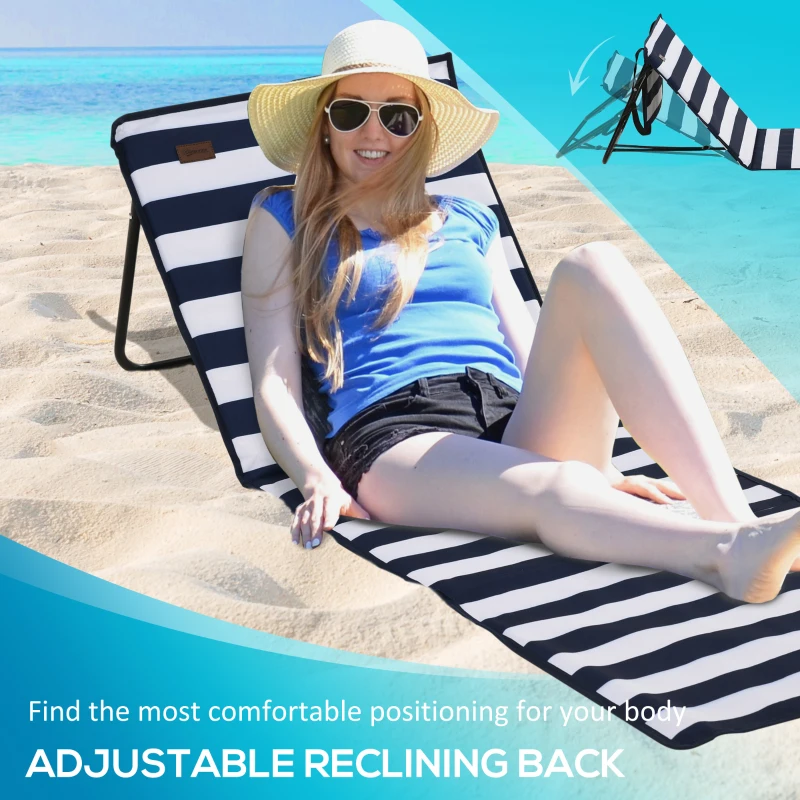 Outsunny Set of 2 Foldable Lounge Chairs with Carry Bag, Adjustable Backrest, Blue and White