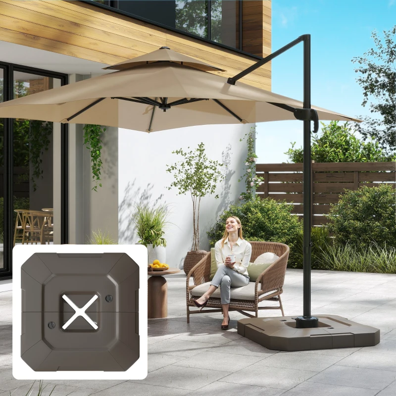 Outsunny 2-Piece Cantilever Umbrella Base Weight Set, 231 lb Water or Sand Fillable Outdoor Offset Umbrella Weights, Brown