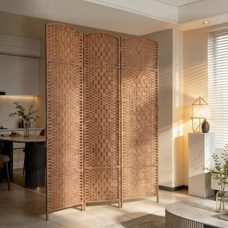 HOMCOM 6ft Folding Room Divider, 3 Panel Wall Partition with Wooden Frame for Bedroom, Home Office, Natural