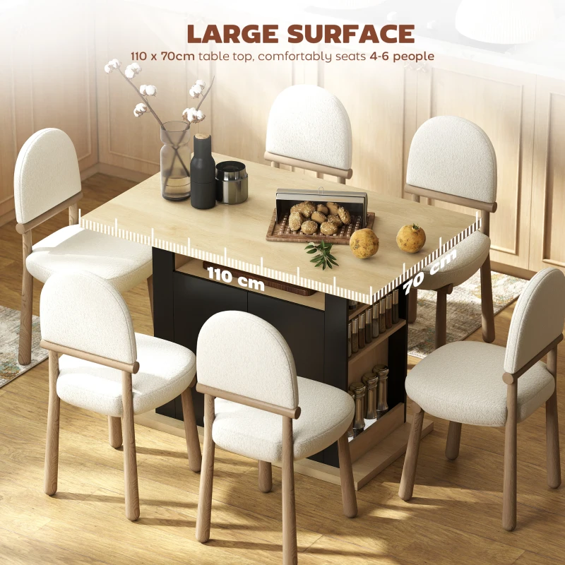 HOMCOM Kitchen Island Dining Table with Storage Cabinet, Large Tabletop for 4 People, 4-Door Cupboard & Shelves, Black