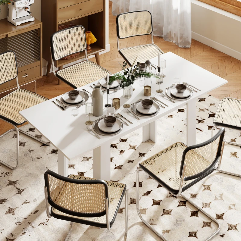 HOMCOM Modern Extendable Dining Table, 55.1 x 31.5 in, for 6-8 People, Expandable Dining Table for Kitchen, White