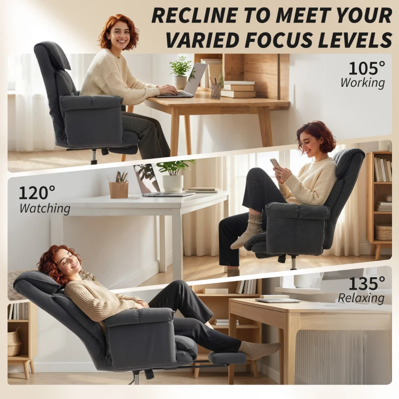 HOMCOM High Back Office Chair, Reclining Desk Chair with Footrest, High Resilience Foam, Rolling Wheels, Dark Gray