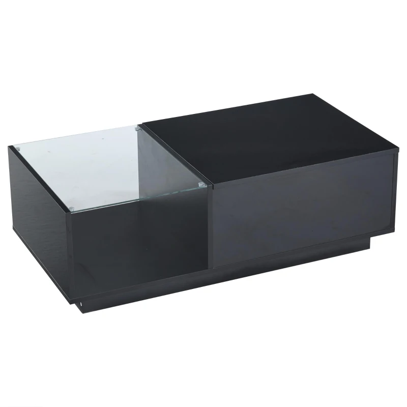 Lift-Up Coffee Table with App-Controlled LED Light and Half Glass Top, Modern Center Table for Living Room, 39.5" L x 19.5" W x 13" H, Black