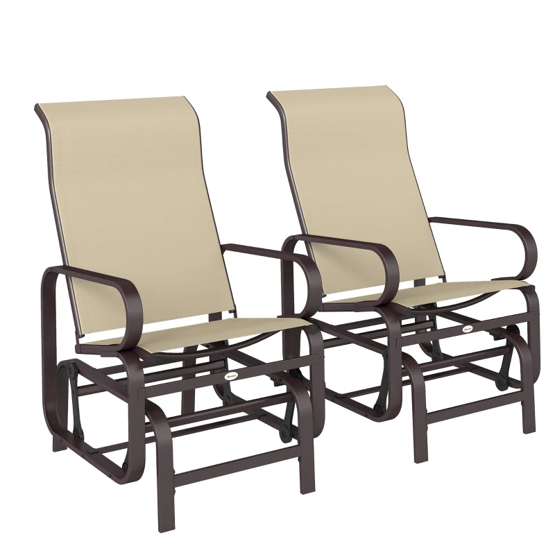 Outsunny Gliding Lounger Chair Set of 2, Single Rockers with Lightweight Metal & Mesh Construction, Khaki