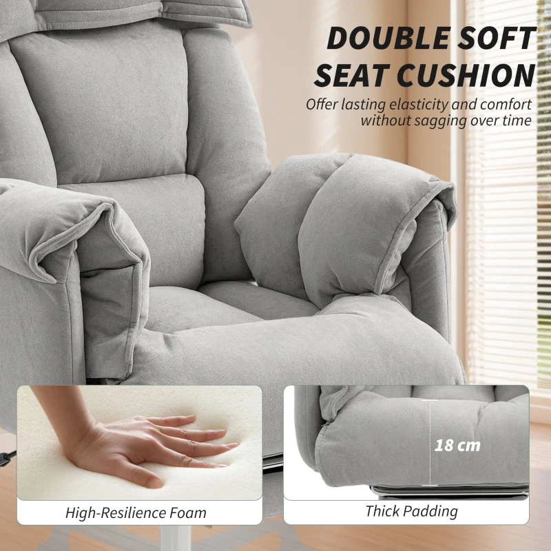 HOMCOM High Back Office Chair, Reclining Desk Chair with Footrest, High Resilience Foam, Rolling Wheels, Light Taupe Gray