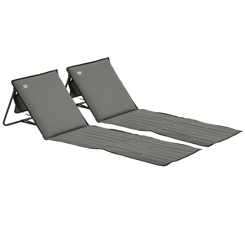 Outsunny Set of 2 Foldable Lounge Chairs with Carry Bag, Adjustable Backrest, Grey