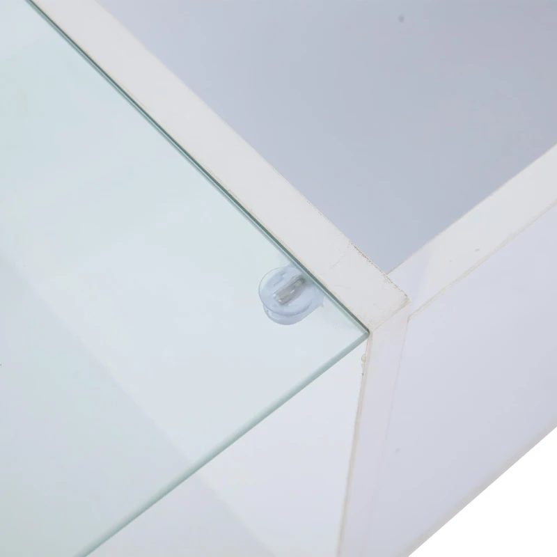 Lift-Up Coffee Table with App-Controlled LED Light and Half Glass Top, Modern Center Table for Living Room, 39.5" L x 19.5" W x 13" H, White