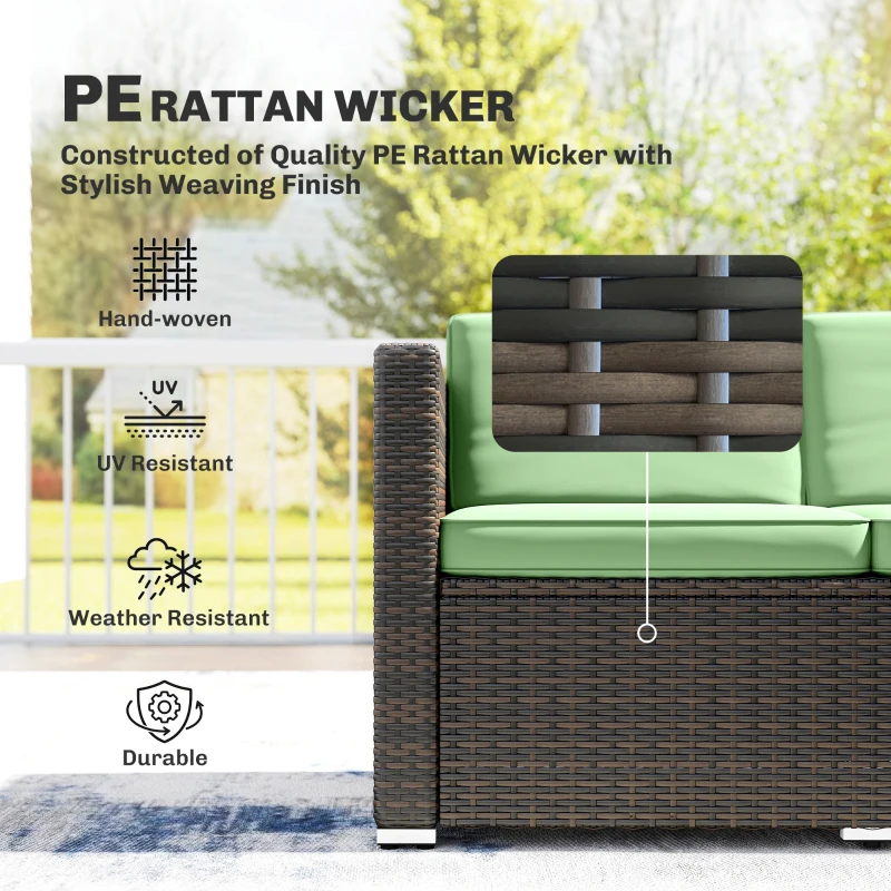 Outsunny 3 Pieces Patio Furniture Set with Cushions, Outdoor PE Rattan Wicker Conversation Corner Sofa Set, Light Green
