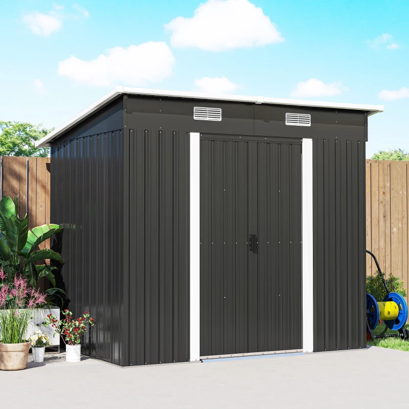 Outsunny 7'x 4' Metal Patio Storage Shed Garden Lockable Shed Tool Utility Storage Unit, Black