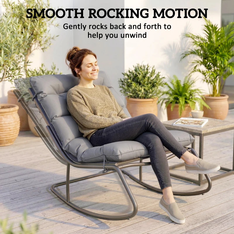 Outsunny Outdoor Rocking Chair, Oversized Rocking Patio Chair with 25" Extra Wide Mesh Seat and Cushion, Dark Grey