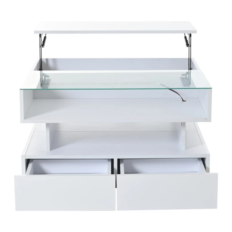 Lift-Top Coffee Table with App-Controlled LED Lighting, Space-Saving Center Table for Compact Homes, 31.5'' L x 31.5'' W x 17.5'' H, White