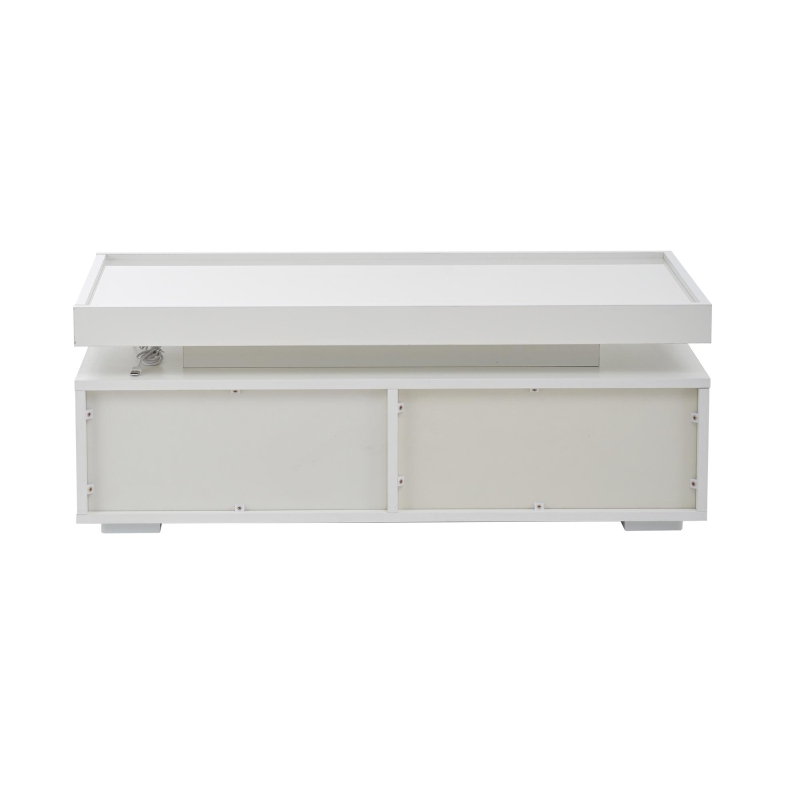 High-Gloss Coffee Table with App-Controlled LED Ambient Lighting, Functional Center Table for Living Room, 37.5" L x 17.5" W x 13.5" H, White