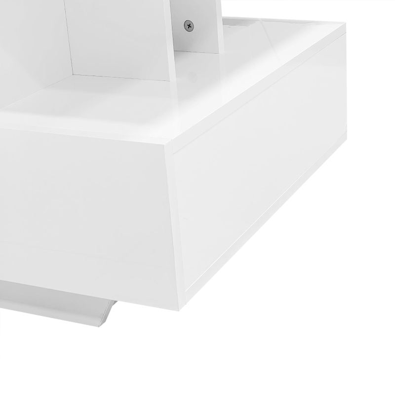 High-Gloss Coffee Table with Built-In LED Light and 2 Drawers, Minimalist Centre Table with Open Storage, 35.5'' L x 21.5'' W x 16'' H, White