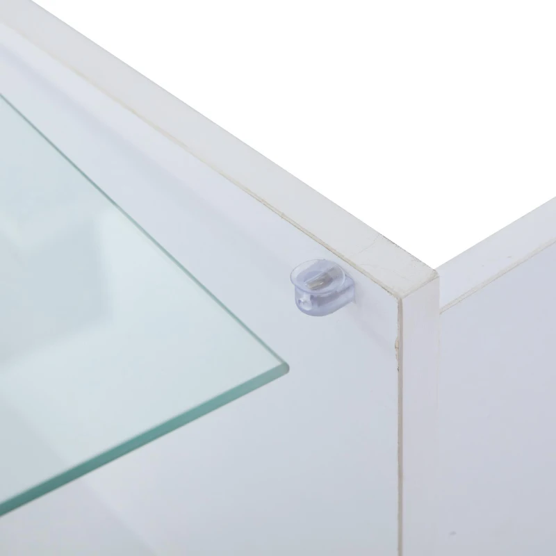 Lift-Up Coffee Table with App-Controlled LED Light and Half Glass Top, Modern Center Table for Living Room, 39.5" L x 19.5" W x 13" H, White