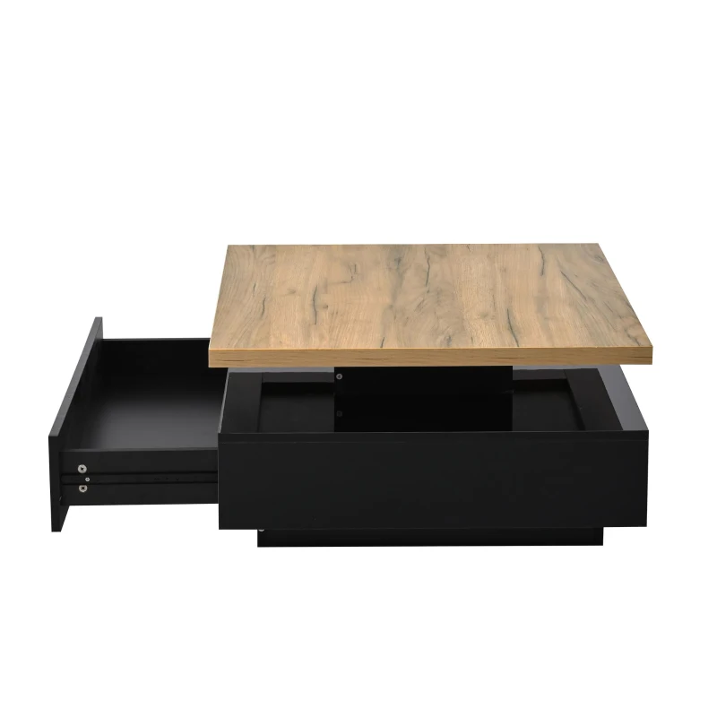 Square Rotating Coffee Table with 360° Rotating Tabletop, Durable Center Table for Livng or Reception Areas, 27.5'' L x 27.5'' W x 14'' H, Black