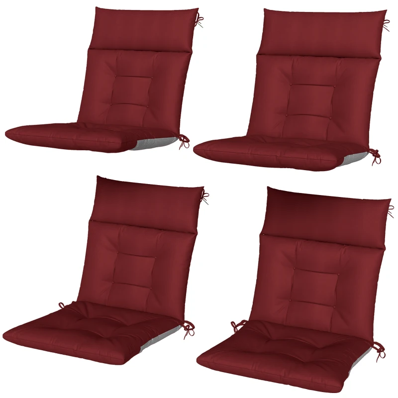 Outsunny Patio Chair Cushions Set of 4, Waterproof Non-Slip Lounge Chair Cushions, 44"x21", Wine Red