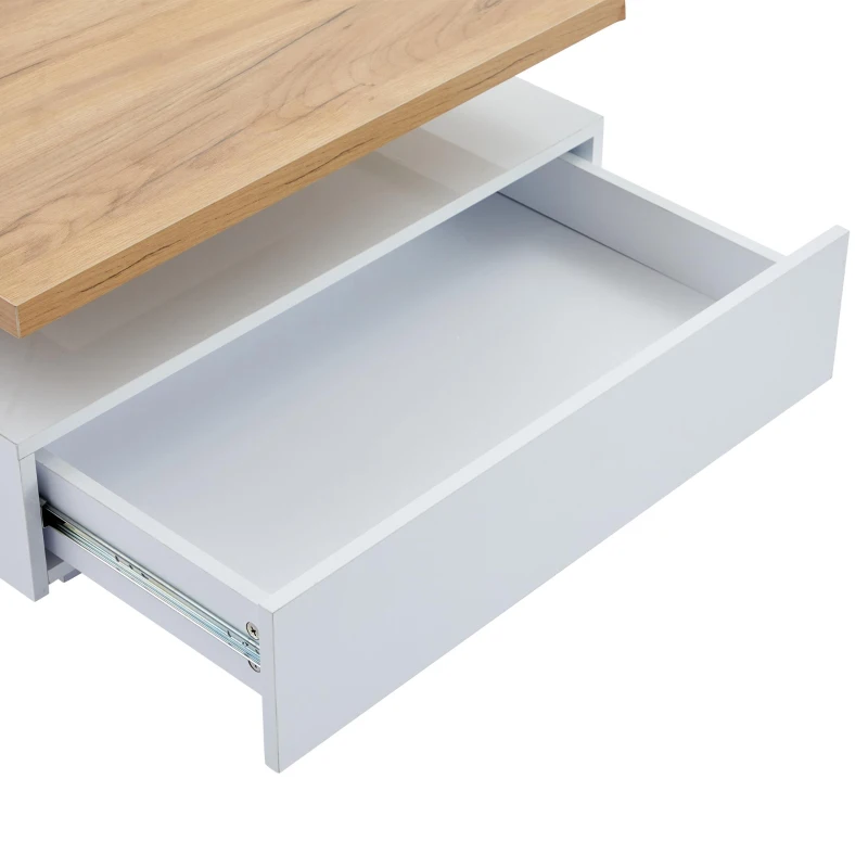 Square Rotating Coffee Table with Double-Layer Storage, Multi-Use Center Table for Living Area, 27.5'' L x 27.5'' W x 14'' H, White+Oak