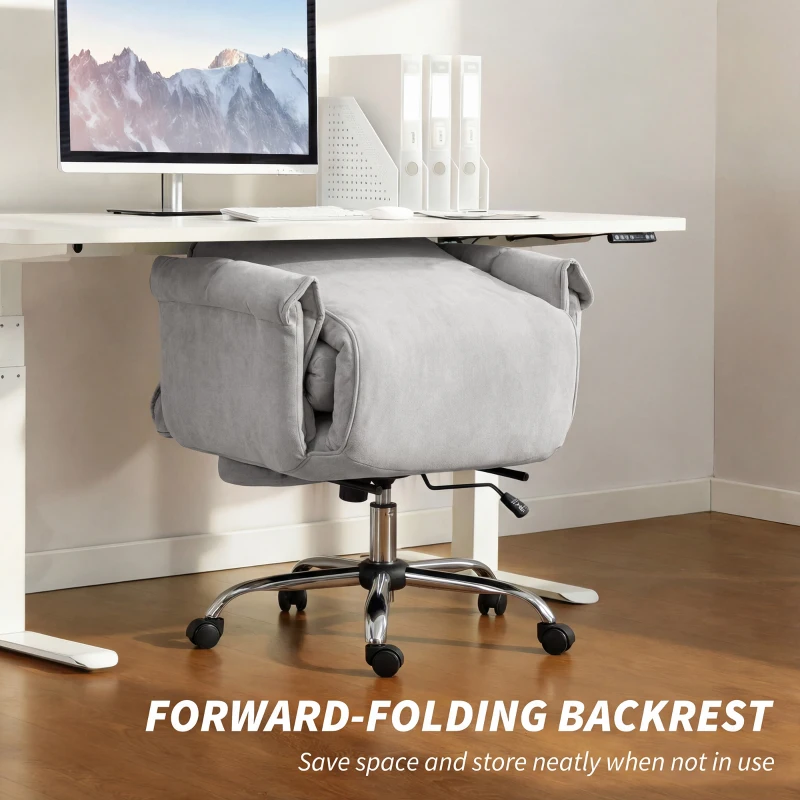 HOMCOM High Back Office Chair, Reclining Desk Chair with Footrest, High Resilience Foam, Rolling Wheels, Light Taupe Gray