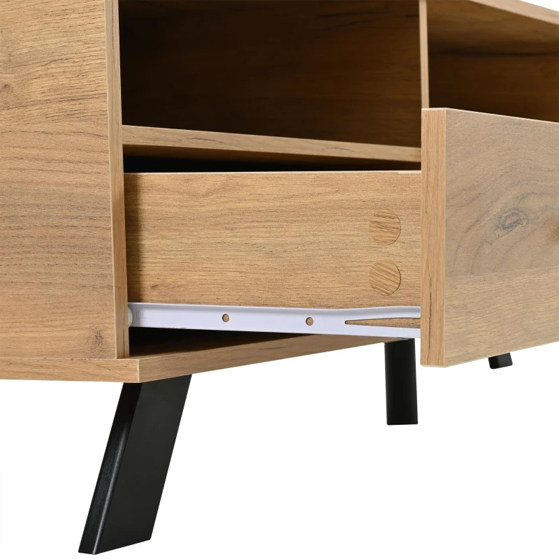 Modern Wood-Grain TV Stand for up to 65-Inch TVs, Sturdy TV Cabinet with Particleboard Construction, 59" L x 15" W x 17.5" H, Wood