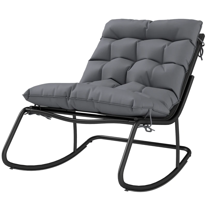 Outsunny Outdoor Rocking Chair, Oversized Rocking Patio Chair with 25" Extra Wide Mesh Seat and Cushion, Dark Grey