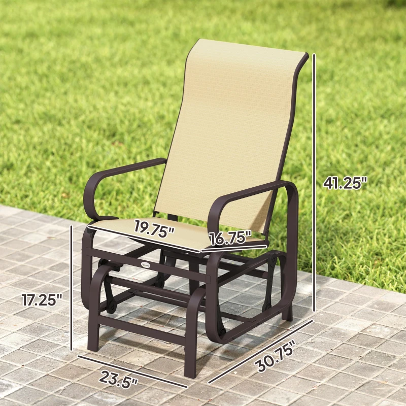 Outsunny Gliding Lounger Chair Set of 2, Single Rockers with Lightweight Metal & Mesh Construction, Khaki