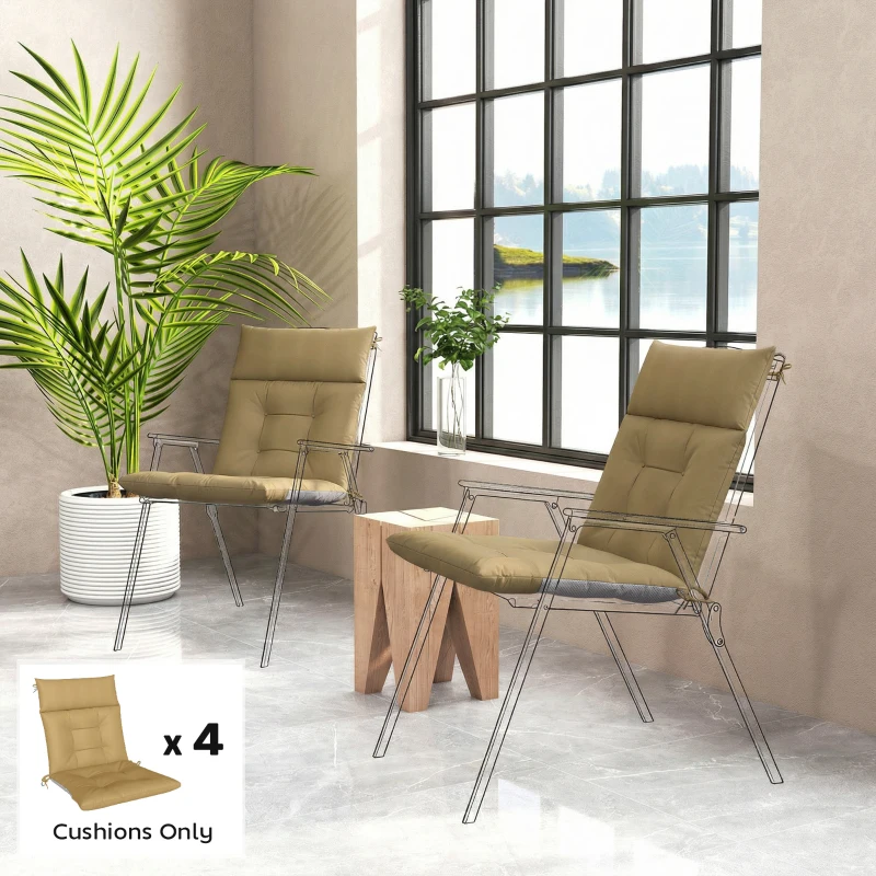 Outsunny Patio Chair Cushions Set of 4, Waterproof Non-Slip Lounge Chair Cushions, 44"x21", Khaki