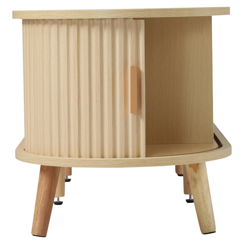 Stylish TV Stand with Rounded Corners and Oval Top, Versatile TV Cabinet for Living Room, 69" L x 15.5" W x 16.5" H, Natural Wood