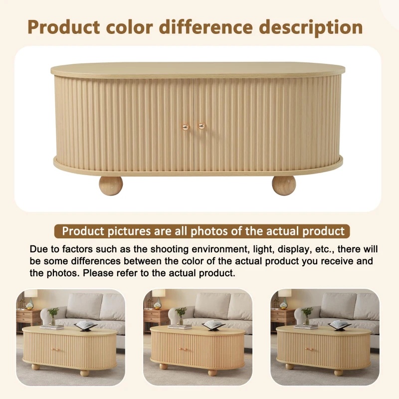 Wood Oval Coffee Table with Space-Saving Design, Stylish Center Table with Hidden Compartment, 39.5" L x 19.5" W x 15.5" H, Wood