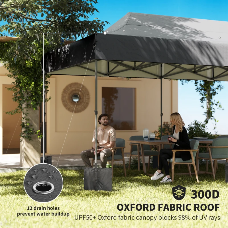 Outsunny 10 x 20 ft Pop Up Canopy Tent, Heavy Duty UPF50+ Outdoor Portable Instant Canopy Shelter with Wheeled Bag, Dark Gray