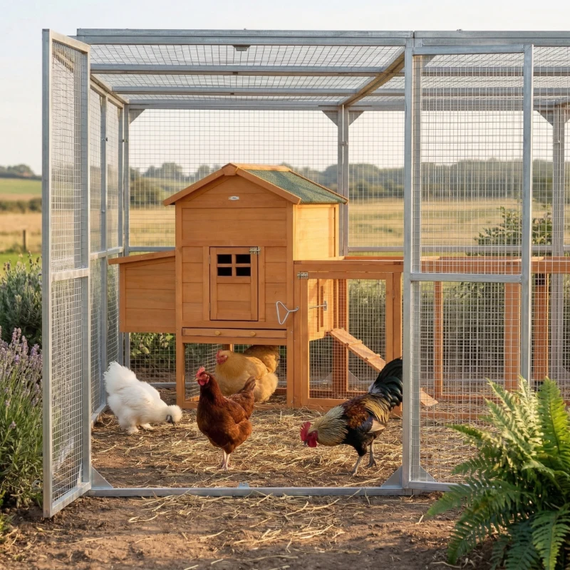 PawHut Extra Large Run Included Chicken Coop with Removable Tray Orange