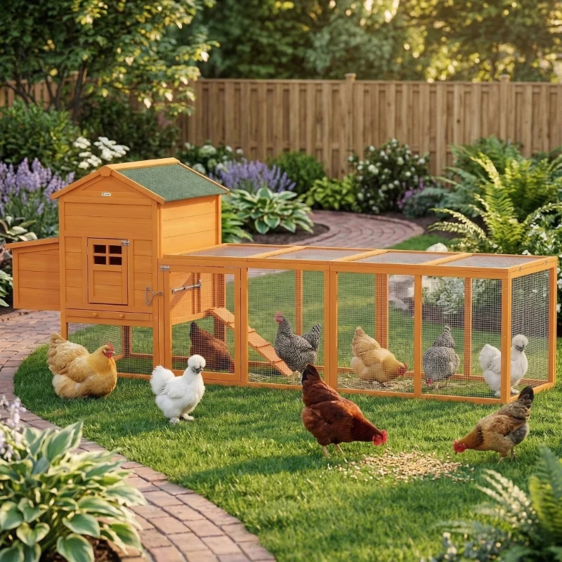 PawHut Extra Large Run Included Chicken Coop with Removable Tray Orange