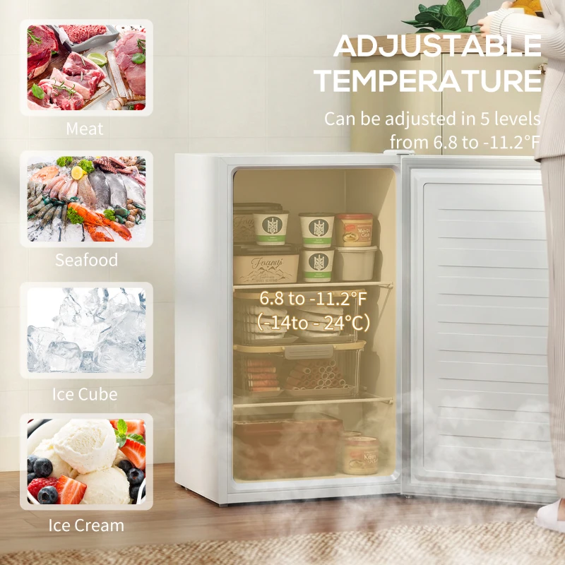HOMCOM 2.1 Cu. Ft. Mini Freezer, Compact Upright Freezer with Reversible Door, Removable Shelf, Adjustable Temperature, White