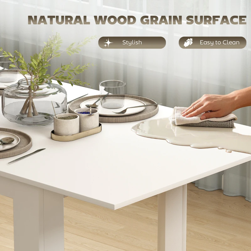 HOMCOM Modern Extendable Dining Table, 55.1 x 31.5 in, for 6-8 People, Expandable Dining Table for Kitchen, White