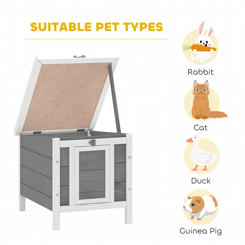 PawHut Wooden Rabbit Hutch Bunny Cage Outdoor Cat House Guinea Pig Cage Duck Shelter, Indoor Outdoor Use, 20"x16.5"x17", Grey