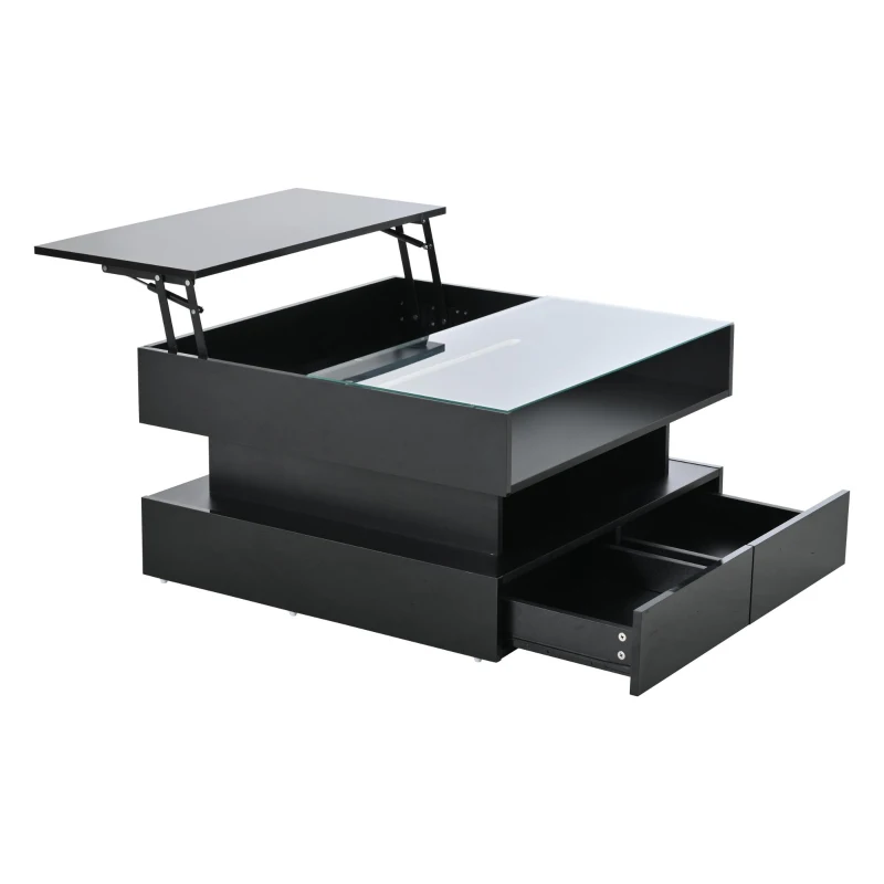 Lift-Up Coffee Table with App-Controlled LED Lighting, Space-Saving Center Table for Compact Homes, 31.5'' L x 31.5'' W x 17.5'' H, Black