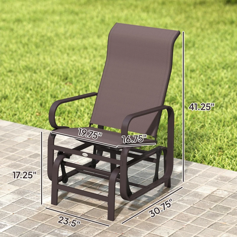 Outsunny Gliding Lounger Chair Set of 2, Single Rockers with Lightweight Metal & Mesh Construction, Brown