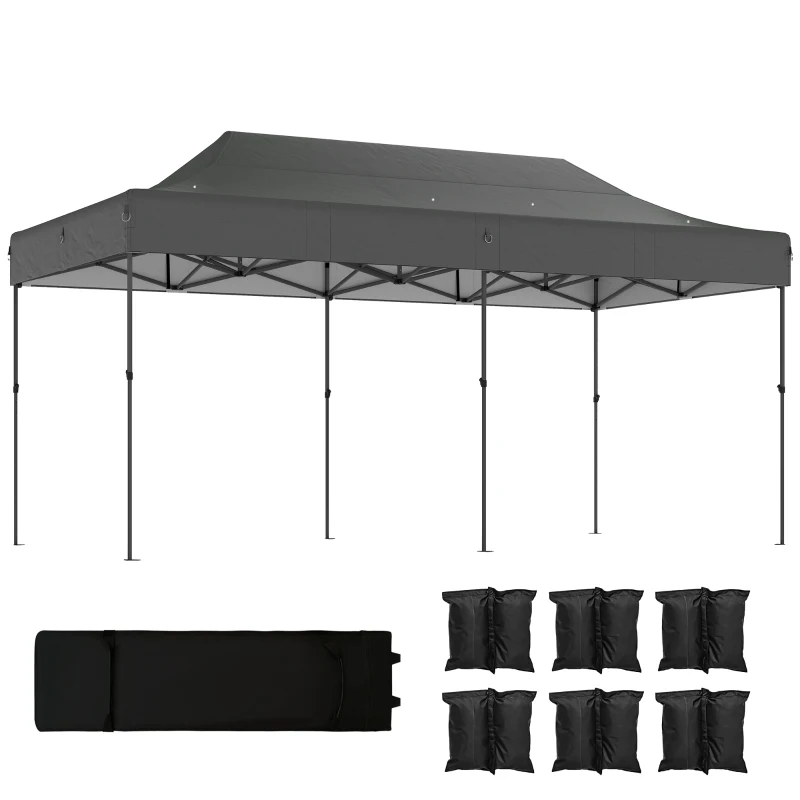 Outsunny 10 x 20 ft Pop Up Canopy Tent, Heavy Duty UPF50+ Outdoor Portable Instant Canopy Shelter with Wheeled Bag, Dark Gray