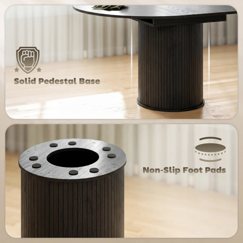 HOMCOM Extendable Kitchen Table for 6-8, 43.5"-59" Farmhouse Dining Table with Pedestal Base Black Wood Grain