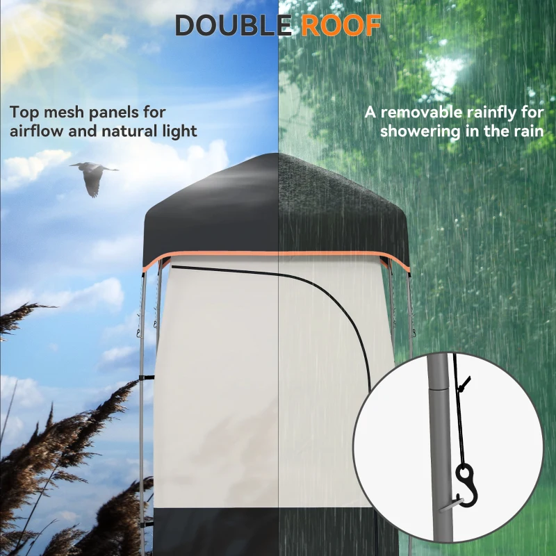 Outsunny Camping Shower Tent, Portable Privacy Shelter with Solar Shower Bag, Removable Floor and Carrying Bag, Black