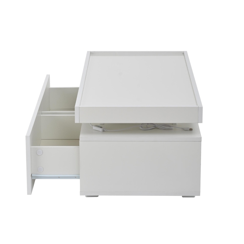 High-Gloss Coffee Table with App-Controlled LED Ambient Lighting, Functional Center Table for Living Room, 37.5" L x 17.5" W x 13.5" H, White