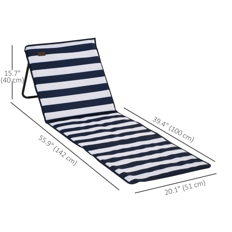 Outsunny Set of 2 Foldable Lounge Chairs with Carry Bag, Adjustable Backrest, Blue and White