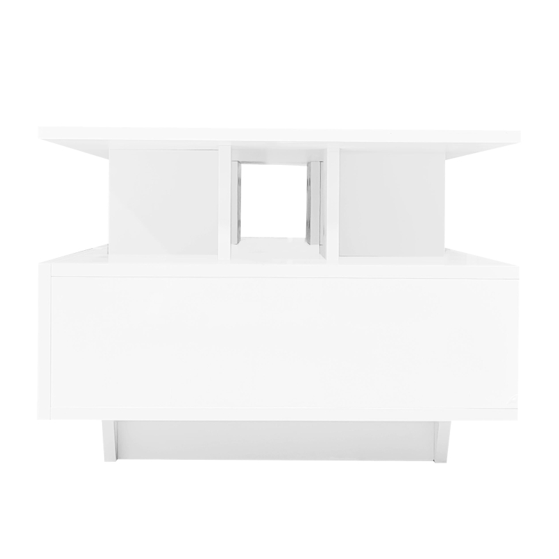 High-Gloss Coffee Table with Built-In LED Light and 2 Drawers, Minimalist Centre Table with Open Storage, 35.5'' L x 21.5'' W x 16'' H, White