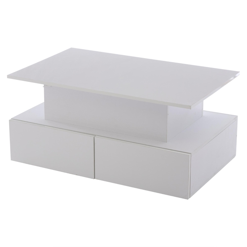 Sleek Lift-Up Coffee Table with LED Lighting and 4 Drawers, Durable Center Table for Living Room, 35.5" L x 21.5" W x 16.5" H, White