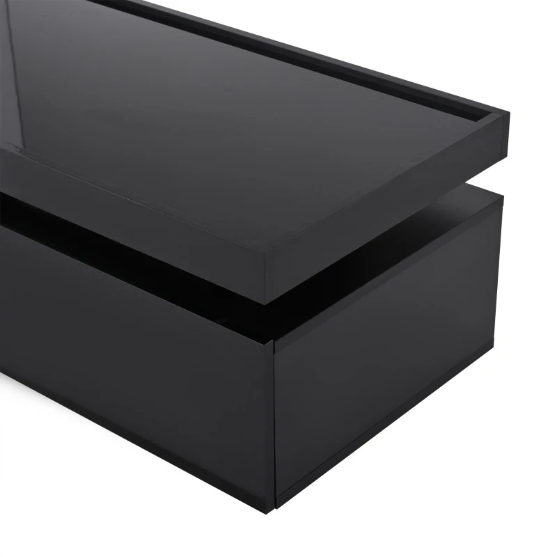 High-Gloss Coffee Table with App-Controlled LED Ambient Lighting, Functional Center Table for Living Room, 37.5" L x 17.5" W x 13.5" H, Black