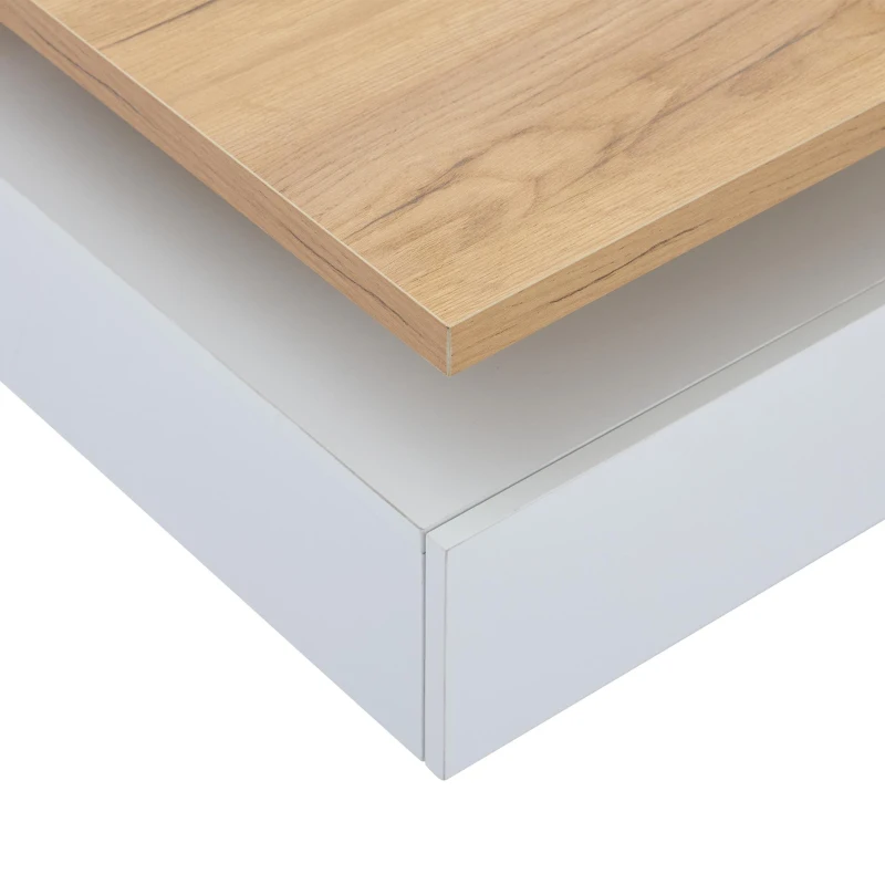 Square Rotating Coffee Table with Double-Layer Storage, Multi-Use Center Table for Living Area, 27.5'' L x 27.5'' W x 14'' H, White+Oak