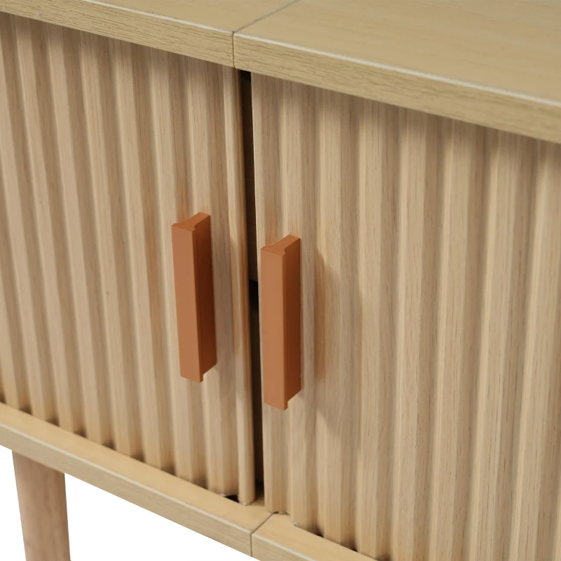 Stylish TV Stand with Rounded Corners and Oval Top, Versatile TV Cabinet for Living Room, 69" L x 15.5" W x 16.5" H, Natural Wood